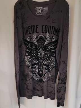 Xtreme Couture Men's Long Sleeve Graphic Tee in Gray